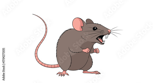 An agitated small rodent is standing on its hind legs with its mouth wide open.