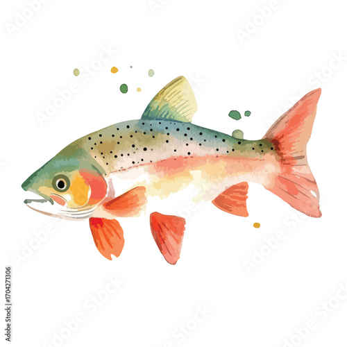 Vibrant Watercolor Illustration of a Rainbow Trout