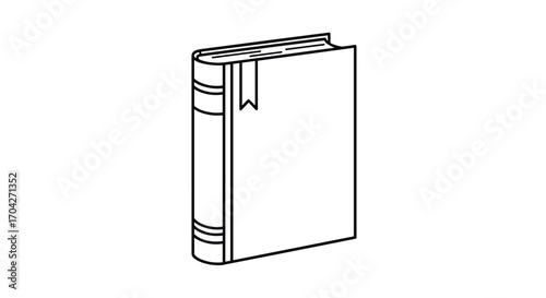 A classic hardcover book with a ribbon bookmark rests on a white background.