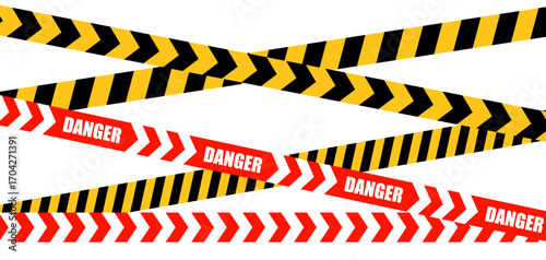 Editable Warning Tape Set with Caution Danger Alerts Safety Symbols Industrial Stripes Vector Mockup Illustration