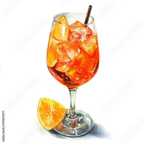 watercolor vector of Aperol Spritz, isolated on a white background.