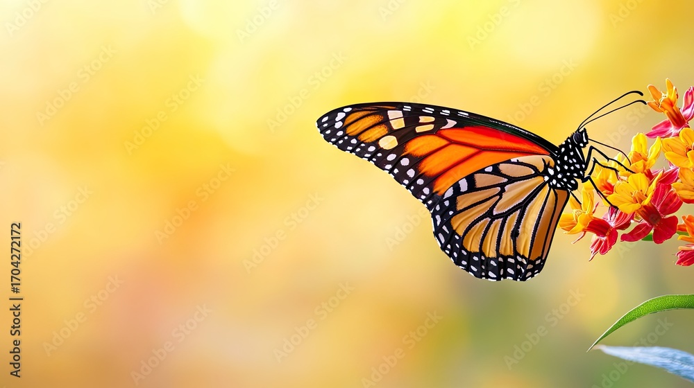 Fototapeta premium Monarch butterfly on flower in golden light