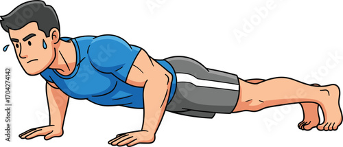 Strong man doing intense push up exercise, fitness workout, strength training, upper body muscle, determination, gym, effort, healthy lifestyle