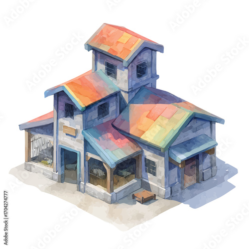 watercolor vector of Animal Shelter, isolated on a white background.