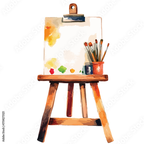 Watercolor Artists Easel with Paintbrushes and Palette
