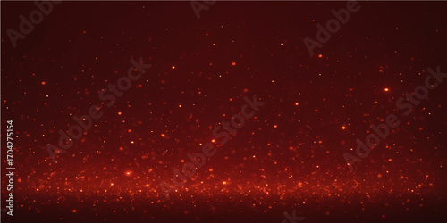 A festive red holiday background with glowing particles and glittering stars