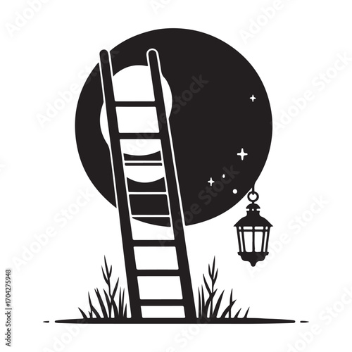 adder leaning on moon with lantern vector sketch art design illustration