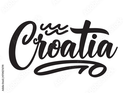 Croatia heart mini and calligraphy style by wave style bold elements in silhouette white background.