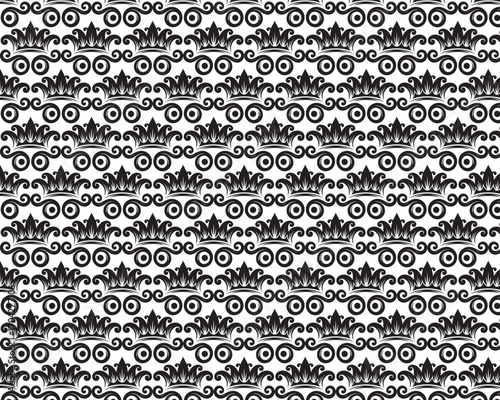 Seamless black and white ornamental floral swirl pattern vector background