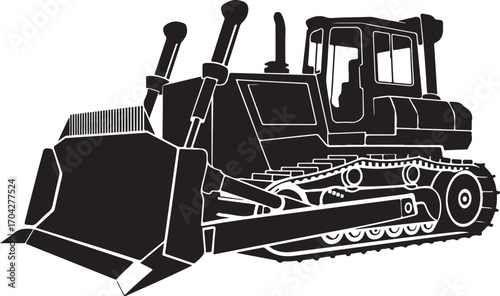 Silhouette of a Bulldozer Against a Transparent Backdrop for Construction Projects
