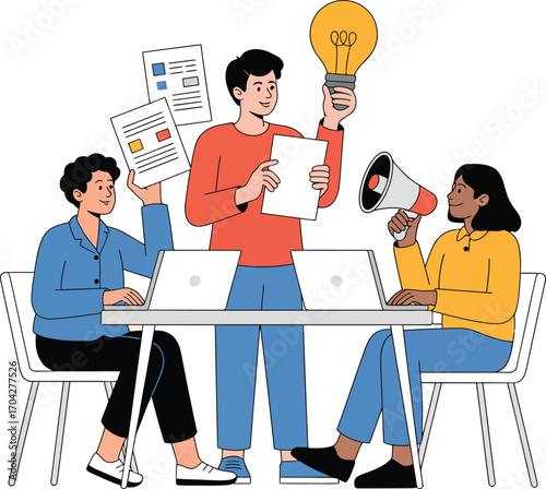 Teamwork and innovation brainstorming session celebrating ideas and collaboration in business