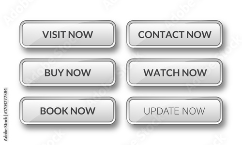 Metallic Glossy Call-to-Action Buttons 3D UI Elements with Text and Shadows Modern Web Interface Design Components