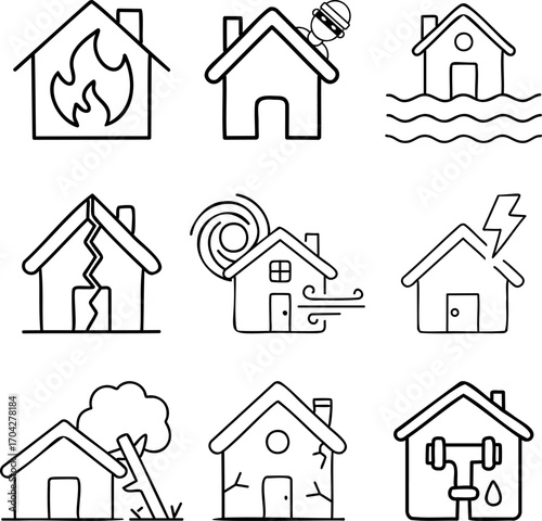 Home Insurance Coverage Risk Icons