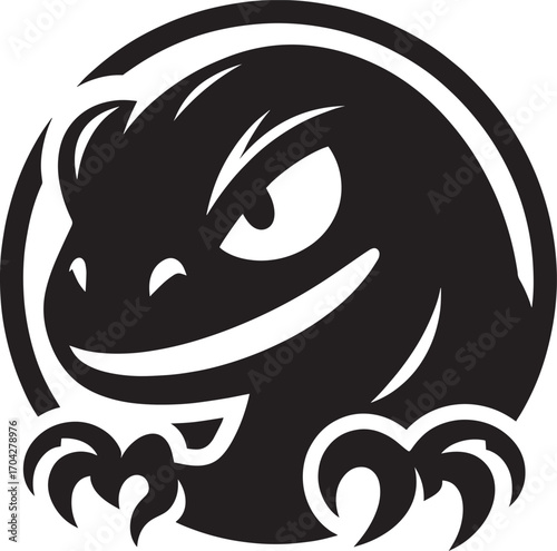 Ferocious gecko mascot head design bold silhouette creature reptile icon for branding and gaming