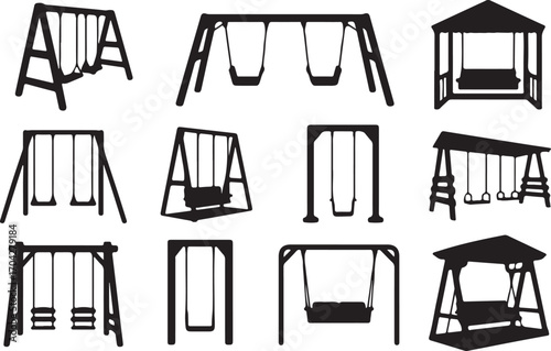 Silhouette Playground Swings Set Vector Illustration Outdoor Fun Equipment Play Area Recreation