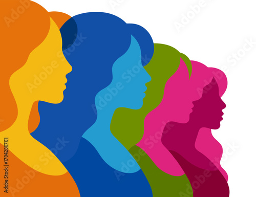 A group of women with different hair colors and styles. The image is meant to represent diversity and individuality. Vector.