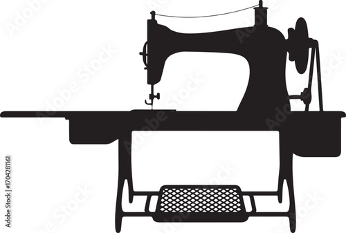 Sewing Machine Silhouette Tailoring Craft Needlework Stitching Textile Fabric Vector Art