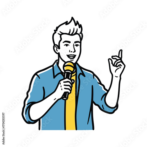 Man with Microphone Speaking and Gesturing with Hand speech presentation
