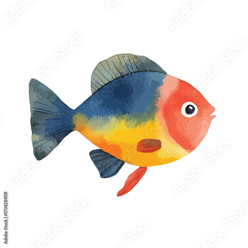 Watercolor Fish with Vibrant Colors and Unique Fin Details