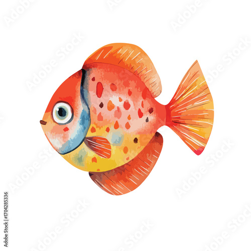 Watercolor Goldfish with Speckled Orange Body and Flowing Tail Fin