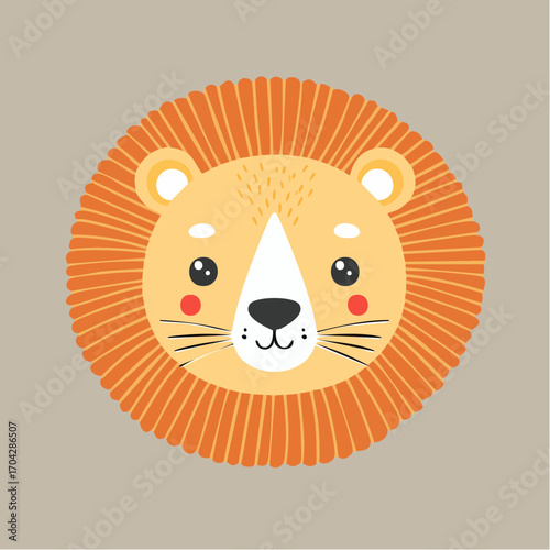 Cute Lion Cartoon Illustration Smiling Face with Orange Mane and Friendly Expression