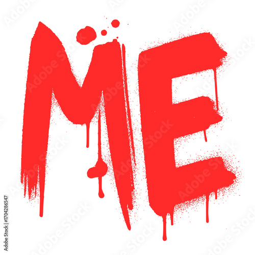 Bold red graffiti style 'ME' design with dripping paint effect for edgy urban appeal