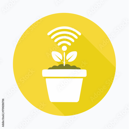 Digital Growth Plant Pot with Wi-Fi Symbol - Smart Agriculture and Technology Concept