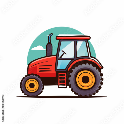 Vibrant Red Tractor Illustration Farm Equipment Design