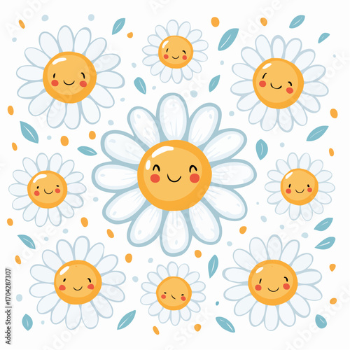 Cute Daisy Flower Pattern Happy Blooms Illustration