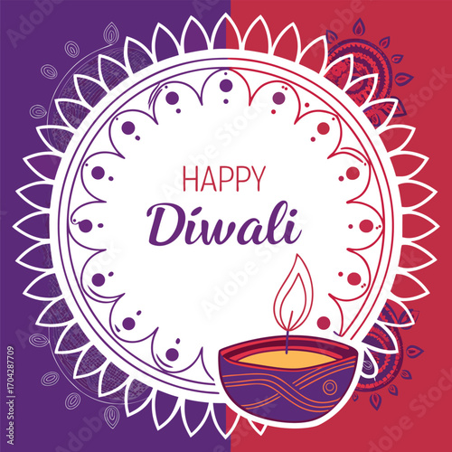Celebrate Diwali with this vibrant diya illustration, perfect for festive greetings and designs