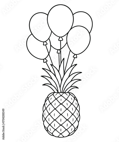 A black and white pineapple illustration line art of a coloring page