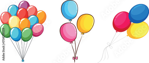 Bright Colorful Helium Balloon Bundles for Party and Celebration Transparent PNG Vector