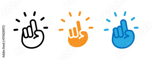 This image features three variations of a cartoon hand pointing upward with a spotlight effect emanating from the fingertip.