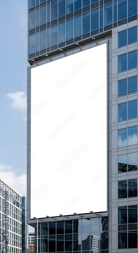 Obraz premium Blank billboard on the side of a modern building against a blue sky