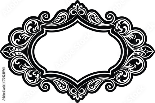 Vintage floral frame. Vintage bridal wedding line art frame on the white isolated background.