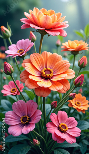 Wallpaper Mural orange and pink flowers Torontodigital.ca