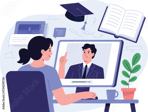 Online learning education studying virtual classroom student teacher digital graduation book