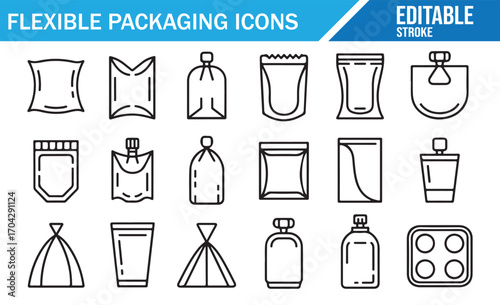 Outline packaging icons pack for retail, branding, and merchandise design