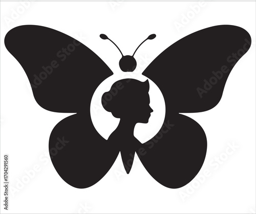 Silhouette of butterfly with woman face inside symbol of beauty transformation freedom nature elegance feminine spirit fantasy metamorphosis creative design illustration
