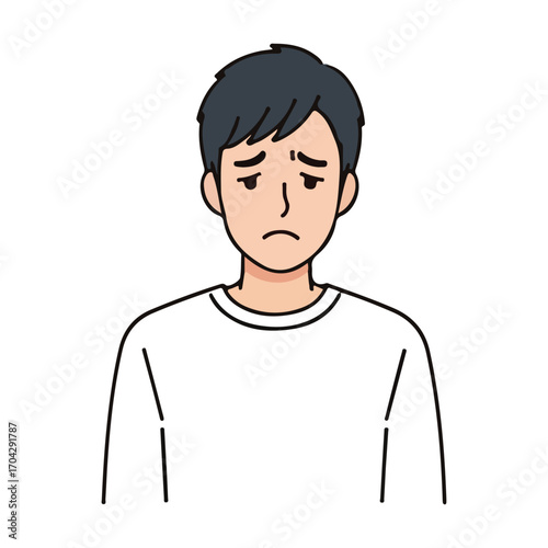 Young man with sad expression looking down vector illustration