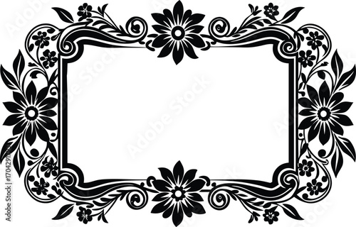 Vintage floral frame. Vintage bridal wedding line art frame on the white isolated background.