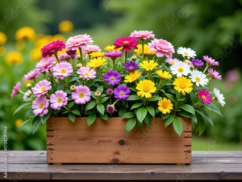 flowers in a wooden box