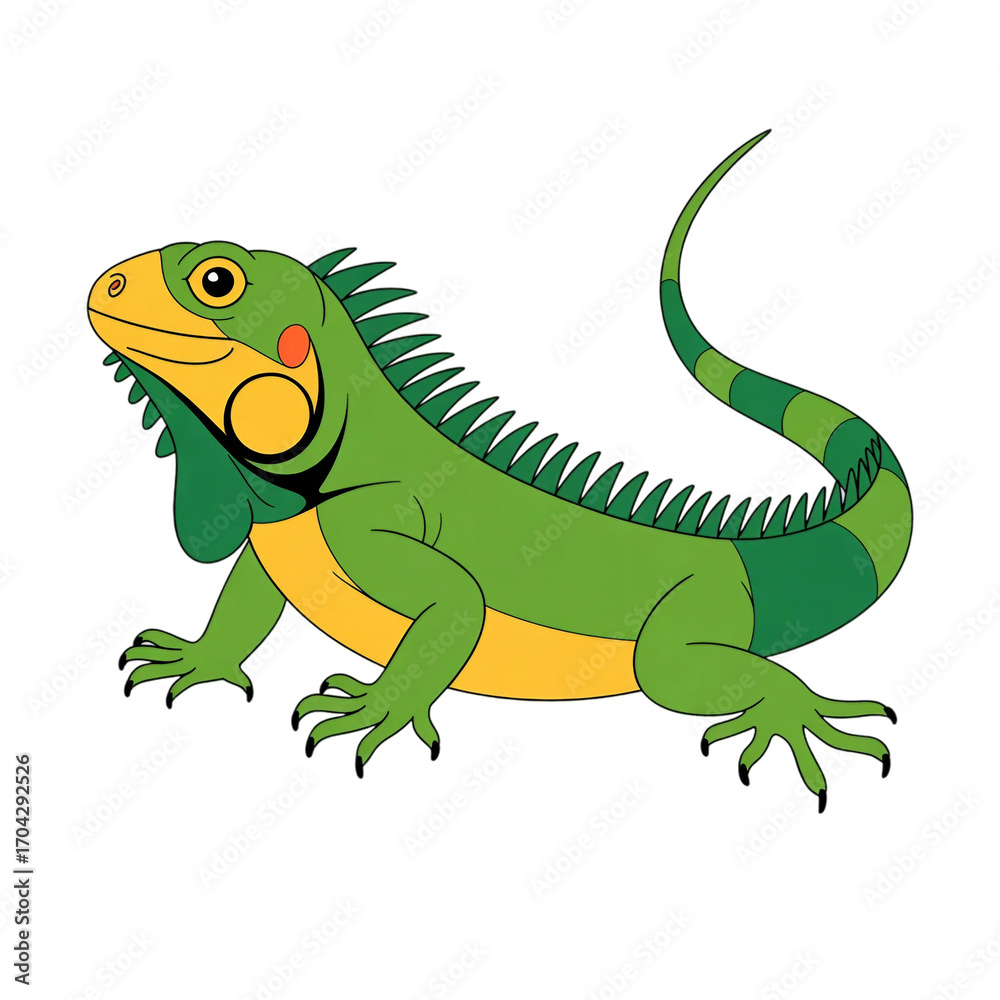 Fototapeta premium Green and yellow cute iguana lizard PNG cutout isolated on transparent background