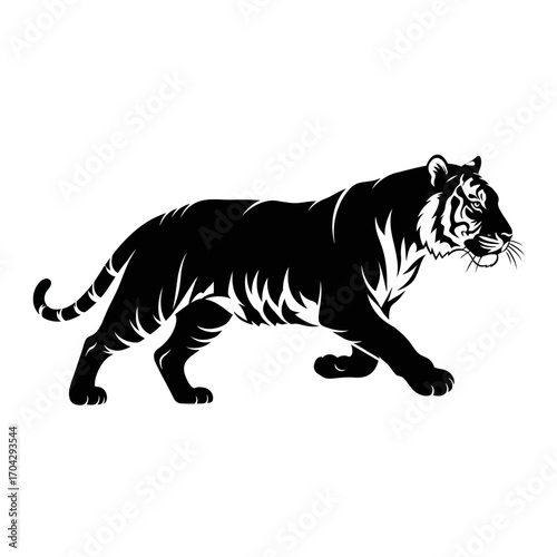 Majestic black panther silhouette stalking in dramatic motion powerful animal emblem silhouette