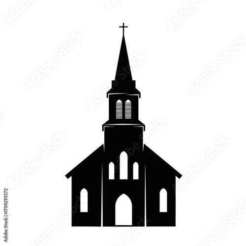 Silhouette of a traditional church building with a steeple and cross iconic religious landmark silhouette