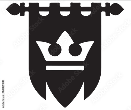 Silhouette of medieval royal banner with crown emblem
