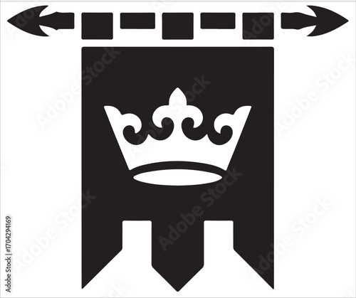 Silhouette of medieval royal banner with crown symbol representing monarchy heritage tradition authority power nobility leadership historic emblem victory honor illustration