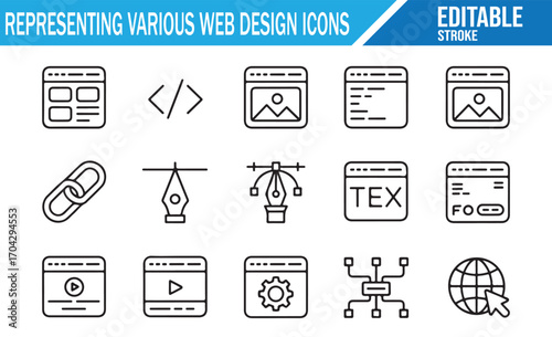 Website template and application design icon collection for technology use