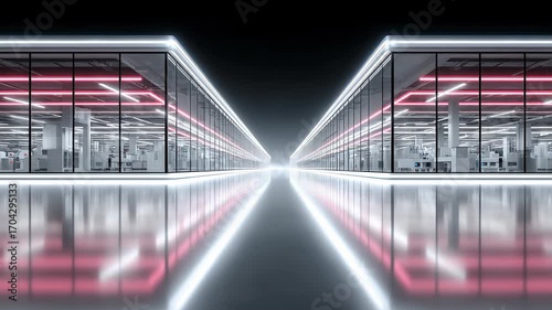 Modern Factory Interior Corridor Full of Technology