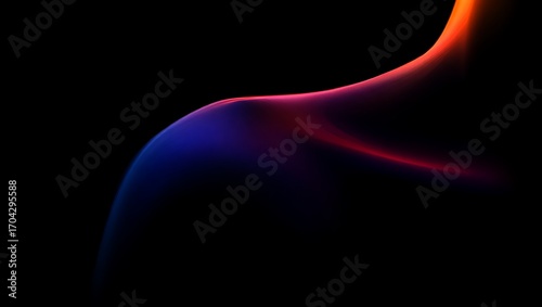 Abstract curve in colorful neon light on black background graphic art